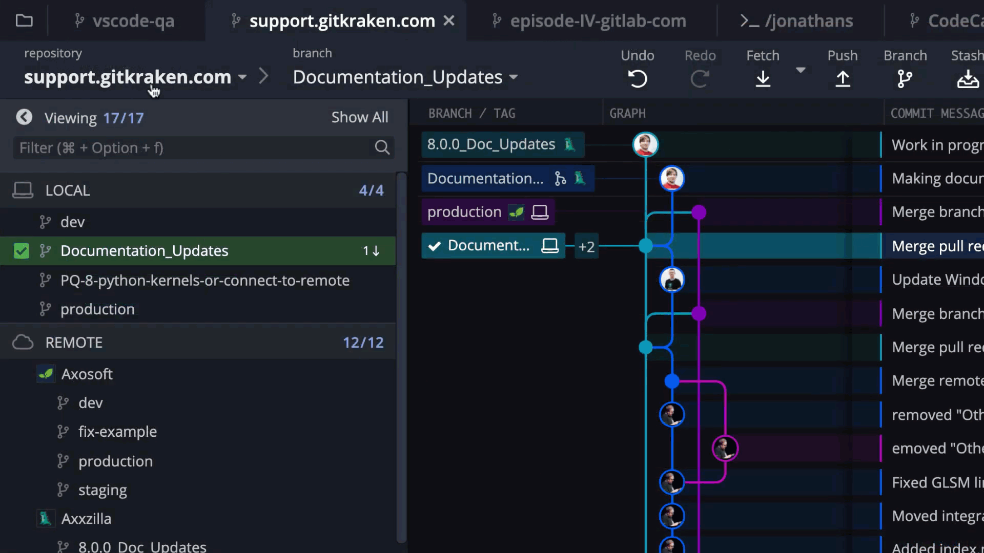 Improved GitKraken Tabs experience  with the Tabs dropdown list
