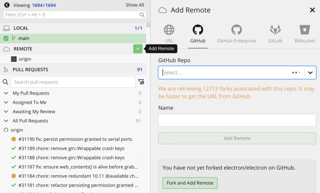 Add remote menu in GitKraken Git Client