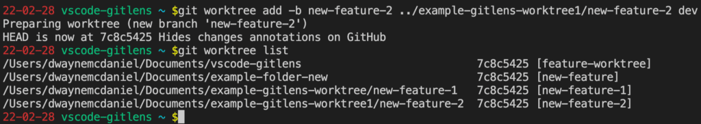 git worktree add -b new-feature-2 ../example-gitlens-worktree1/new-feature-2 dev