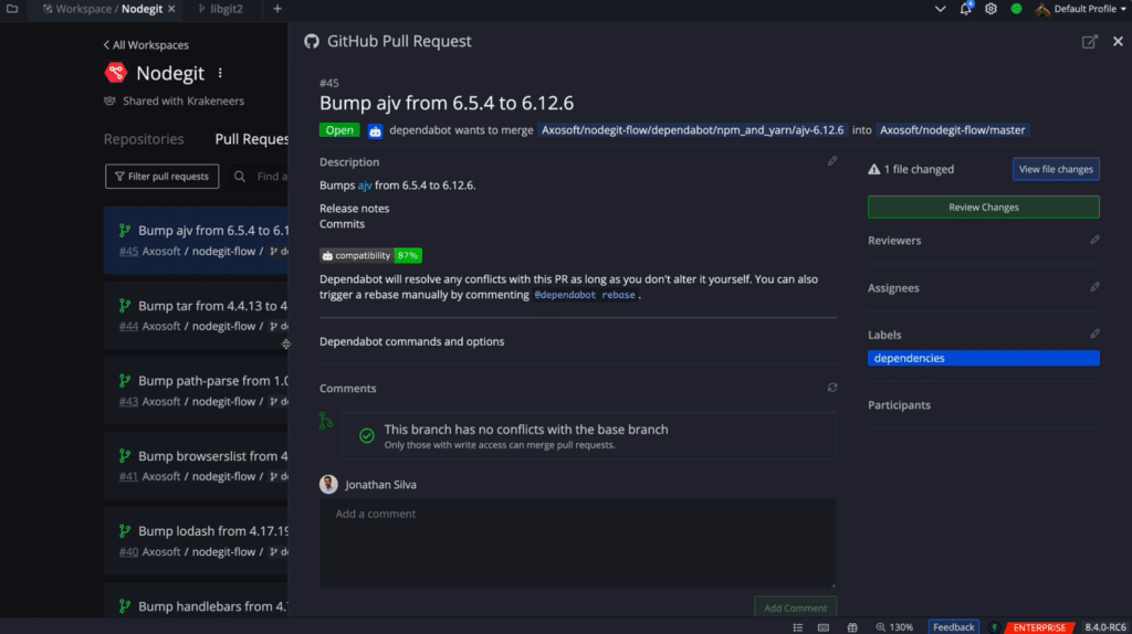 Working with a PR from the Pull Request view in GitKraken Workspaces