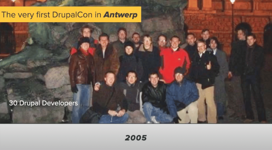 photo from the first DrupalCon in 2005 with 30 developers in Antwerp, Belgium